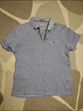 Ted Baker London Light Blue Striped-Collar Polo
